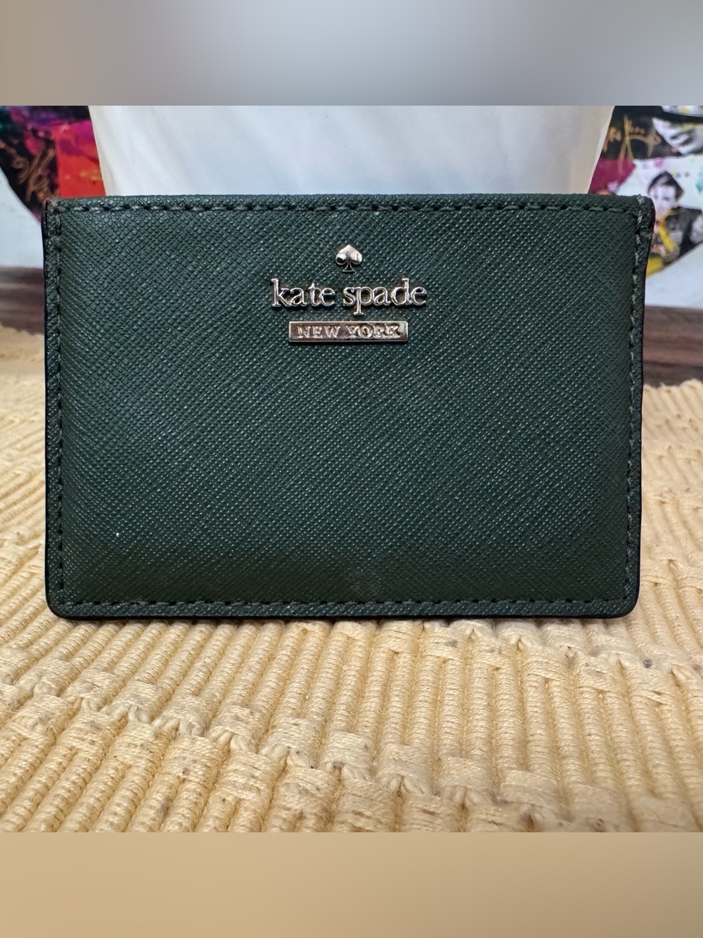 kate spade Forest Green Saffiano Leather Card Holder